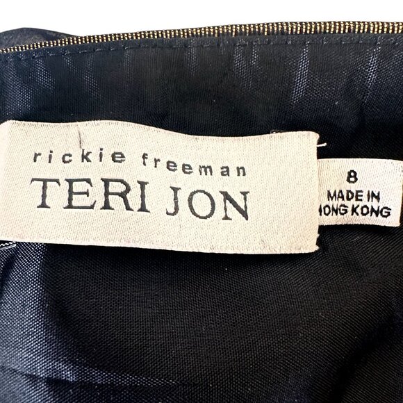 Rickie Freeman Teri Jon Black Chiffon Gold Metallic Silk Evening Dress Sz 8 Vtg - Picture 8 of 13